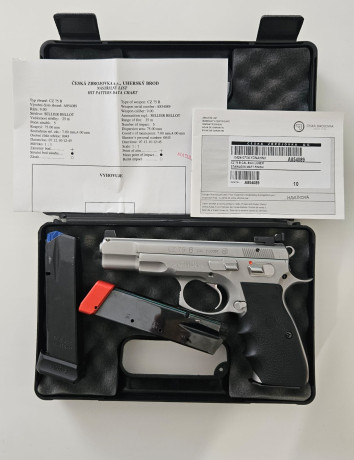 Buenos días compañeros
pongo a la venta pistola cz75b 9mm en aceo inox y carro del.22
he sido su único 01