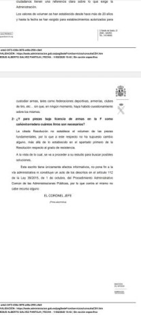 Buenos días, 

Os paso la Resolución de la Dirección General de la Guardia Civil, sobre las medidas de 40