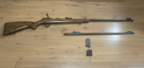 Vendo Carabina CZ 457 Jaguar XII
Calibre 22LR más cañón intercambiable Magnum 22WMR guiado con la propia 00