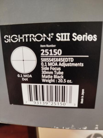 Vendo visor Sightron 45X45 Competition, en prefecto estado comprado hace un año en armeria Parriego. con 10