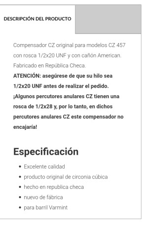 Buenas 
Soy un novato en todo esto y me surge la siguiente duda, que compensador llevaría un CZ 457 sintético 01