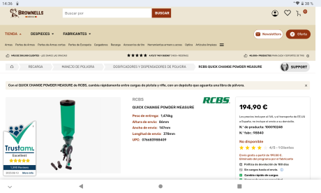 El medidor de pólvora de alta capacidad y cambio rápido RCBS®
puede dispensar grandes cargas de rifle 10