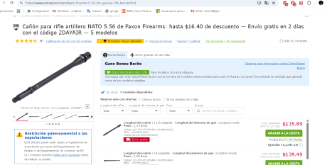 Hola buenas tardes, tengo entendido que tiendas de accesorios de armas en EEUU como OpticsPalnet no envían 100