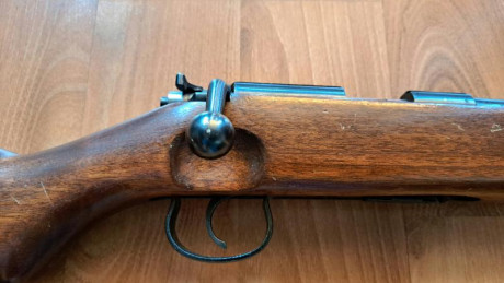 Carabina Frankonia en calibre 22 lr
Ha disasparado poquisimo.no creo que llegue a 100 cartuchos.
La madera 51