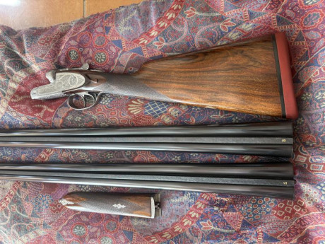 Escopeta Aguirre y Aranzabal, modelo 56, dos cañones 4y3 y 3y1, cañones de 70cm, culata a gatillo 37cm, 32