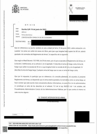 He realizado una consulta a una conocida armeria de Barcelona y la respuesta que me dan me extraña....

Concretamente 30
