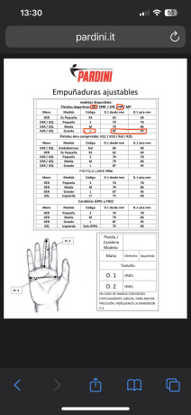Voy a comprar una Pardini SP .22 y puedo optar por distintos tamaños de empuñadura. Mi mano tiene la palma 50