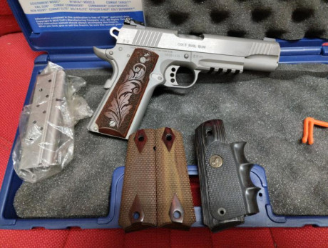 Vendo Colt governannt, plataforma 1911 en 9mm, de cinco pulgadas y acero inoxidable mate. Se entrega con 00