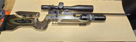 Vendo carabina PCP RAW HM1000x en calibre 5,5 mm con culata en madera laminada verde Camo.

Cañon Lothar 00