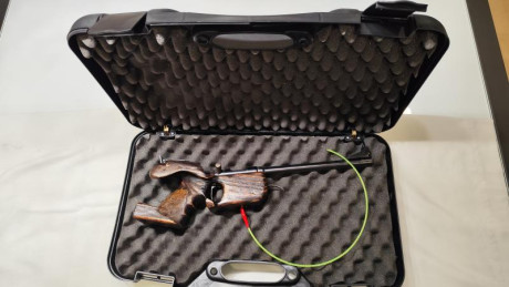 Vendo pistola Pardini, calibre 22LR, guiada en F, para tiro libre 50m:

   - Tiene un estuche no original 00