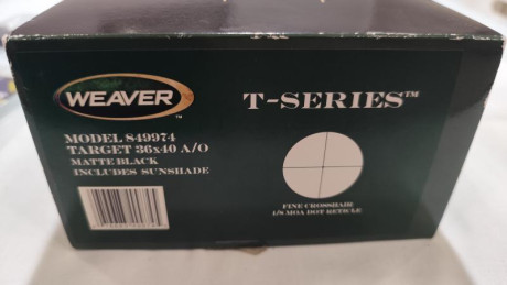 Vendo visor marca Weaver T-Series 36x40  negro, modelo 849974 con retícula fina.
En su caja original con 02