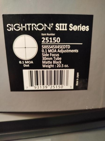 Vendo visor Sightron SIII 45X45, en buen estado, poco usado, solo en carabina aire.
P
Tel. 607827458
Vendido 00