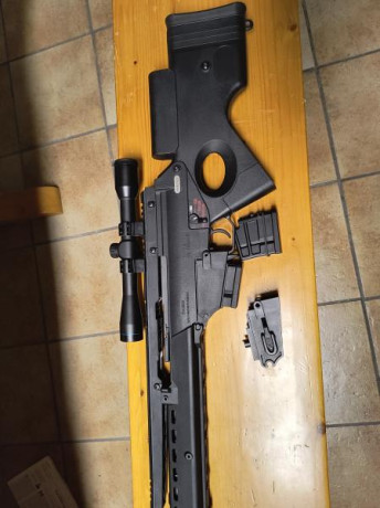 Buenas se vende replica de airsoft de la marca Amoeba del rifle HK SL8 
Va SIN batería con 2 cargadores 01