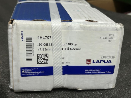 Se venden puntas: 
-500 Sierra .30 168 GR HPBT Match, 300 euros
-1000 Lapua .30 185 Gr OTM Scenar GB43, 01