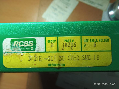 VENDO DIES MARCA RCBS DEL CALIBRE 38 SWC 
ESTAN COMPLETAMENTE NUEVOS YA QUE NO USO ESE CALIBRE Y LOS COMPRÉ 00