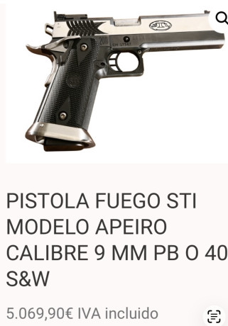 Magnífica pistola STI APEIRO cal 40SW con los siguientes extras:
* 5 cargadores STI cal 40SW  con tapa 20