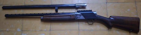 Escopeta semiautomática Browning Auto 5 de muelles cal. 12 / 70 con cañón adicional de bala.
  
-	Cañón 01