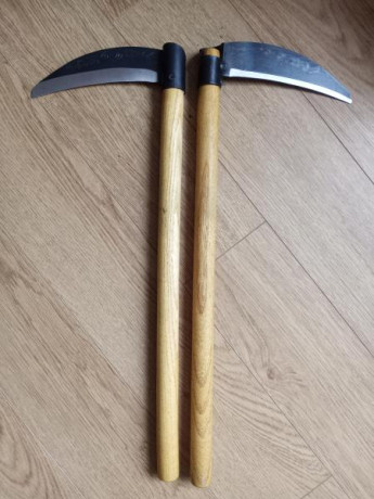 Vendo pareja de Kama (hoz) Kobudo, funcionales hoja afilada de acero al carbono de  17 cm , mango de 53 01