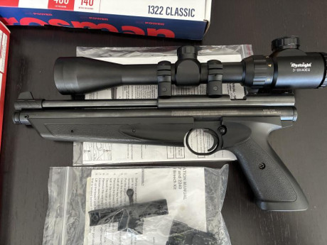 Pongo a la venta està Crosman 1322 con extras y sin ningún uso.
-Brech metálico
-Culatín original Crosman
Todo 01