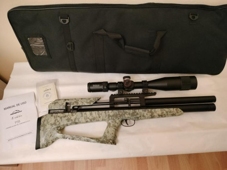 CARABINA PCP MARCA SNOWPEAK P-35 CAL. 5,5 CON TRES CARGADORES Y CULATA MIMETIZADA, VISOR WESTHUNTER 4-16X50 01