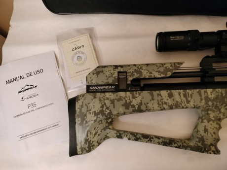 CARABINA PCP MARCA SNOWPEAK P-35 CAL. 5,5 CON TRES CARGADORES Y CULATA MIMETIZADA, VISOR WESTHUNTER 4-16X50 00
