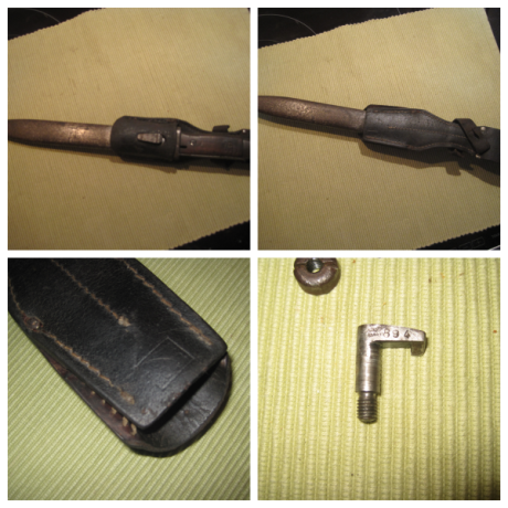 Bayoneta K98 del año 36, con sus números coincidentes 894 P y S/244, marcajes de la época, con mango de 11