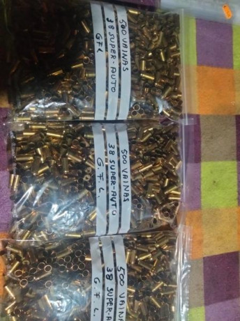 Vendo 2200 vainas 38 super auto de un solo disparo, limpias y recalibradas, a 0,16 céntimos unidad, si 00