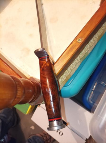 Cuchillo Bowie de damasco, longitud de hoja 24.1 cm, longitud del mango 12.7cm, material del mango madera 00