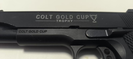 Se vende pistola Colt modelo Gold Cup Trophy en calibre 22LR y guiada en F.
Va con un cargador, se ha 02