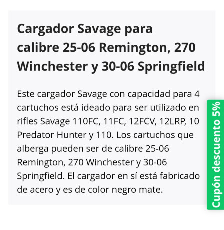 Pongo a la Venta este Cargador de Rifle totalmente nuevo sin estrenar. 

-Marca:  SAVAGE 
-Modelos: 110FC, 11