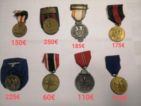 En venta diversas medallas alemanas segunda guerra mundial, precios unitarios en las fotografías, preferible 00