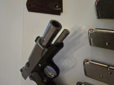 En venta 700 euros con todos los accesorios

Cachas de madera y las que lleva puestas
Muelles y uña Wilson 00