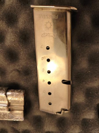 Se vende pistola Star m43 Firestar, calibre 9x19, ornamentada con diversos motivos.
Se vende con 2 cargadores 01