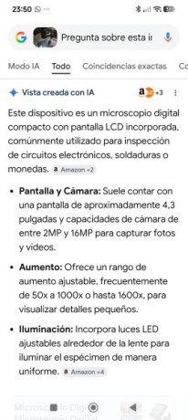 En venta 40€
Aumento: Ofrece capacidades de zoom de hasta 1000X o 1600X, dependiendo del modelo específico.
Iluminación: 20