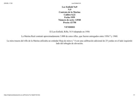 Vendo carabina LEE-ENFIELD No9 Mk1 del calibre.22 l.r.
Fabricada en 1957 por Parker Hale para la marina 10