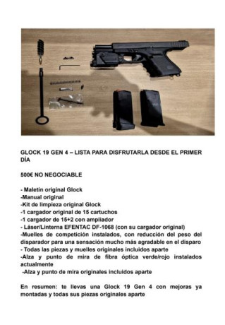 GLOCK 19 GEN 4 – LISTA PARA DISFRUTARLA DESDE EL PRIMER DÍA 

¡Buenas compañeros!
Pongo a la venta mi 02