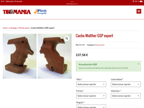 Por jubilacion vendo tambien esta cacha para la Walther GSP que vendo en la seccion de pistolas.
Es regulable 00