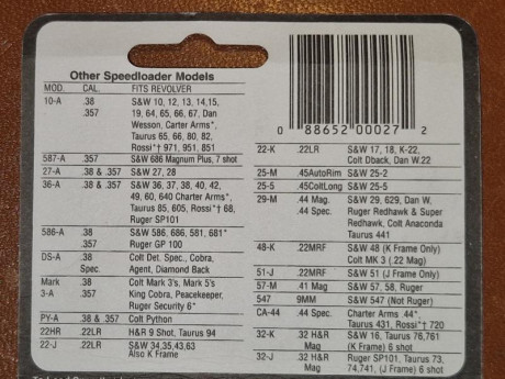 Vendo par speedloaders para recarga rápida de calibres .38 y .357 en revólver de armazón grande, compatible 00