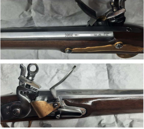 Se vende réplica del mosquete español modelo 1757. Está guiado con la licencia AE y por lo tanto apto 01