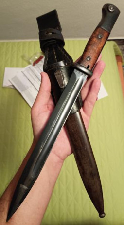 Se vende bayoneta para K98 fabricada en 1935, año de creación de la Wehrmacht. Con su vaina a juego numerada 22