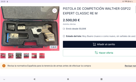 VENDO PISTOLA DE COMPETICIÓN WALTHER GSP22 EXPERT CLASSIC RE M
- Empuñadura: derecha M
- Disparador de 40