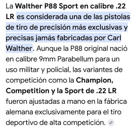 Se ofrece una pistola estado como nueva, prácticamente sin uso. Walther P88 Champion P88 calibre 9mm, 21