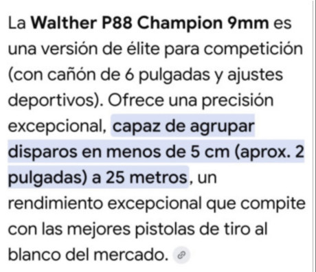 Se ofrece una pistola estado como nueva, prácticamente sin uso. Walther P88 Champion P88 calibre 9mm, 20