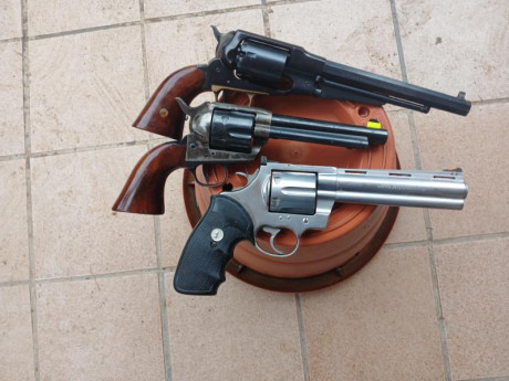Hola, se vende tres revolveres en muy buen estado
1 Colt Anaconda del 44 Mágnum 400 e
1 Aldo Uberti del 10